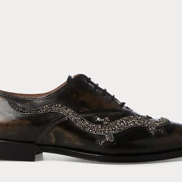 Ralph Lauren Runway Fall '18 Licia Italian Leather Crystal Gecko Oxfords - Picture 3 of 16